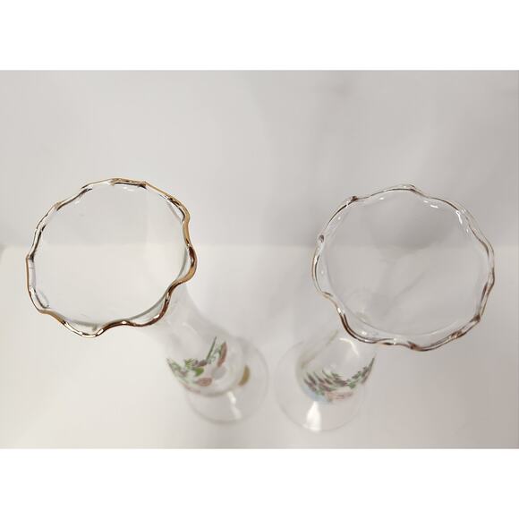 Fenton Glass Bud Vases – 10" Clear Floral Gold Trim – Vintage Pair - Picture 4 of 10